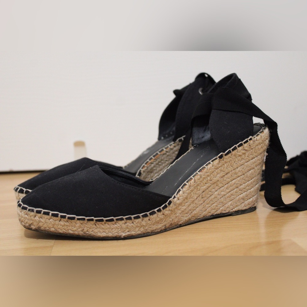 ASOS Black Espadrille Wedge Sandals Lace Up Vacation Summer Size 9